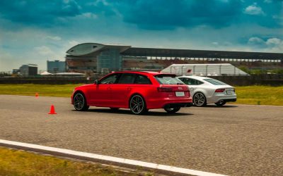 South China Morning Post. Blue skies, shimmering asphalt and powerful Audis in Shanghai.