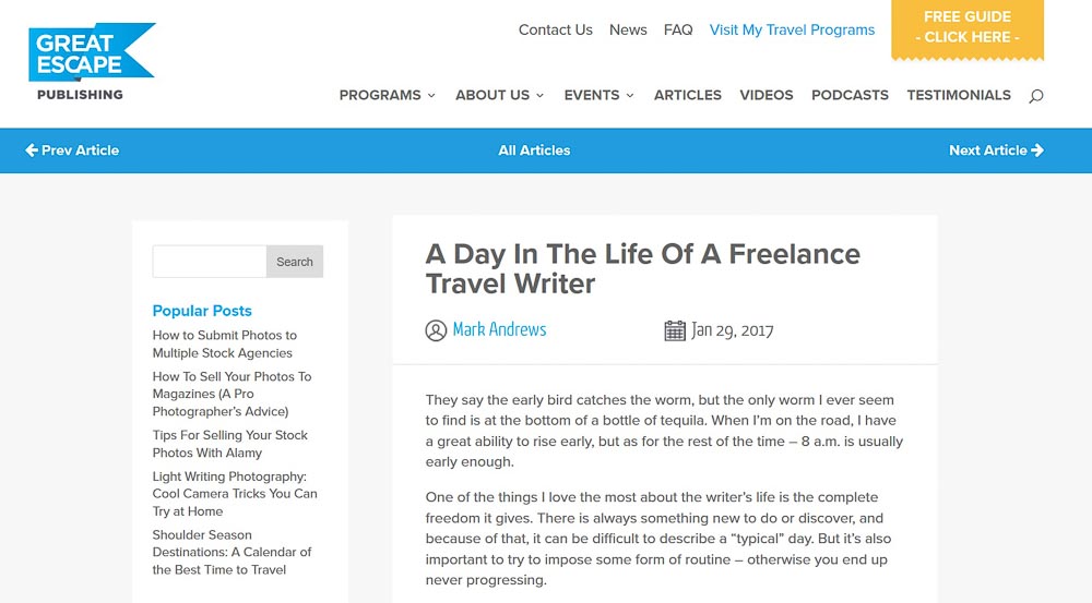 Great Escape Publishing. A day in the life of a freelance travel writer.