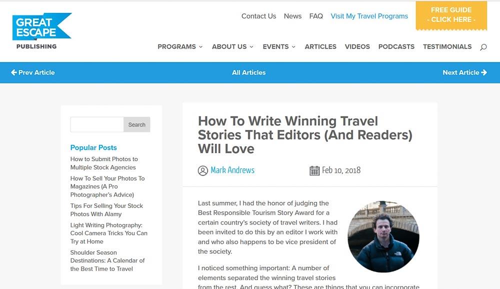 Great Escape Publishing. How to Write Winning Travel Stories that Editors (and Readers) will Love.