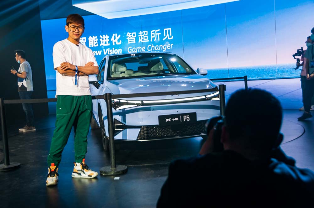 New Xpeng P5 sedan a smart EV at is unveiling event in Guangzhou, Guangdong Province, China. It is the world’s first production car with Lidar.