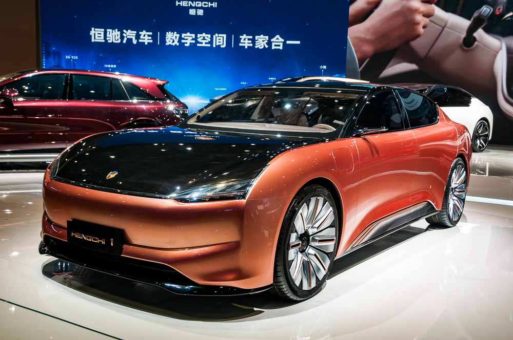 New Xpeng P5 sedan a smart EV at is unveiling event in Guangzhou, Guangdong Province, China. It is the world’s first production car with Lidar.