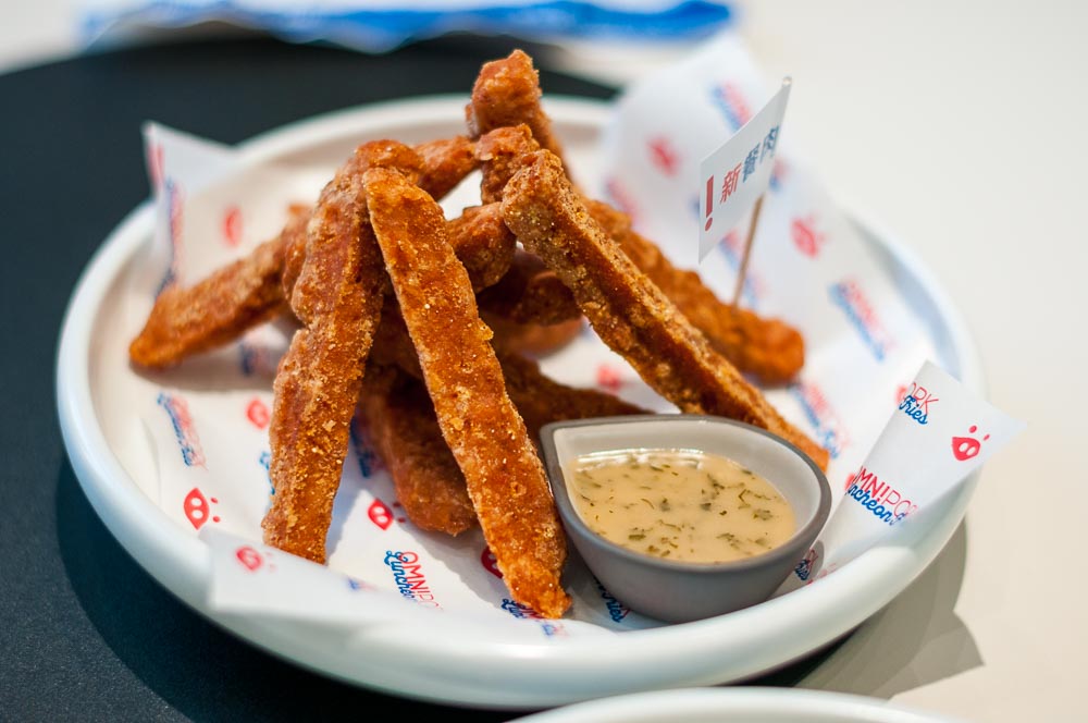 A dish of Omni Luncheon Fries using Omnipork Luncheon a plant-based meat substitute at Green Common in Shanghai.