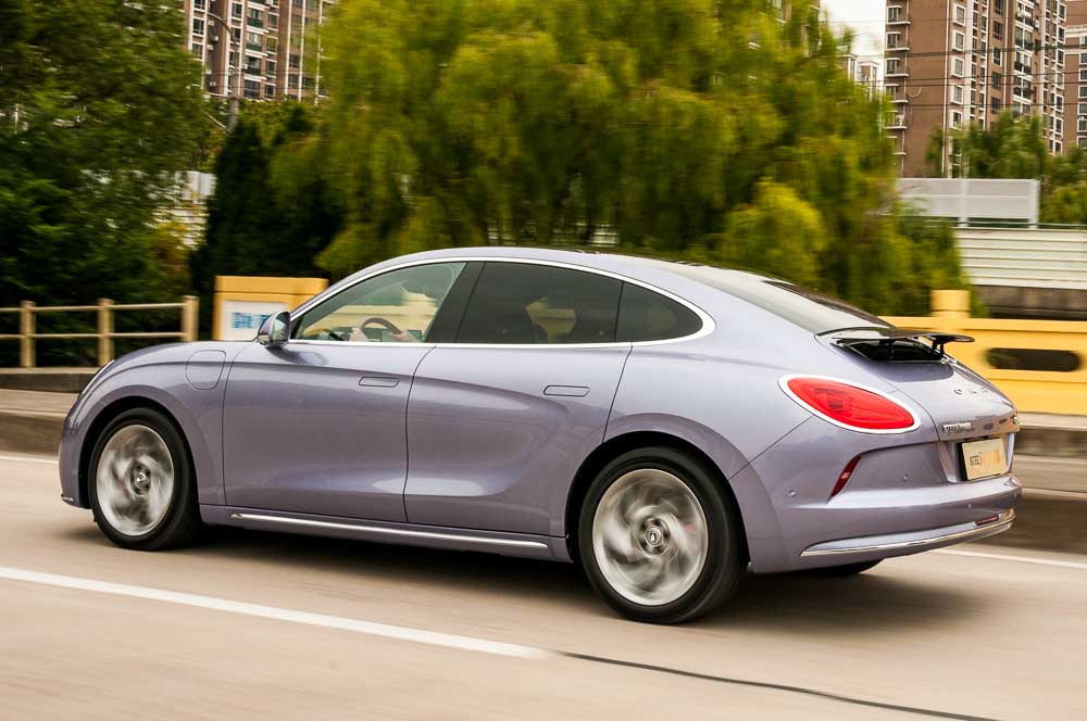 Shanghai, China – 12072022: An Ora Lightning Cat electric sedan being driven a test drive.