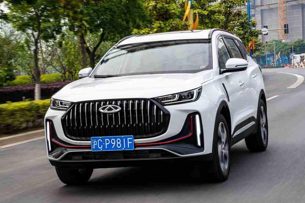 Chery Tiggo 7 Pro (badged at Tiggo 7 Plus for China) SUV car pictured being driven during a test in Shanghai, China.