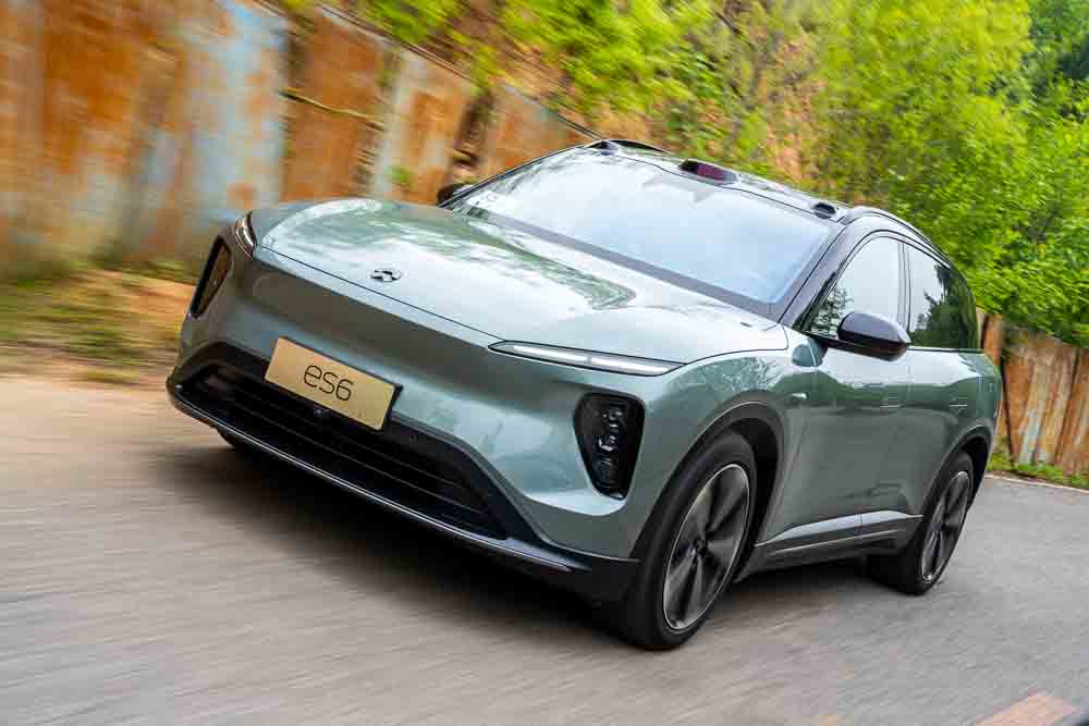Second generation Nio ES6 being driven on the roads around Shuiguan Great Wall in Beijing, China.