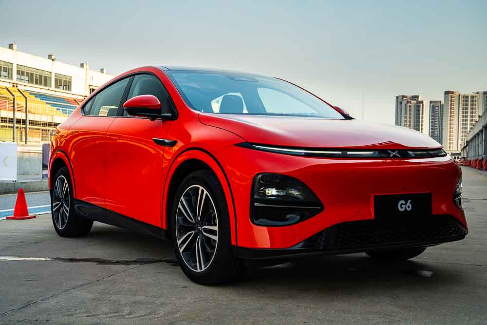 An XPeng G6 Performance SUV car at the Guangdong International Circuit, Zhaoqing, China.