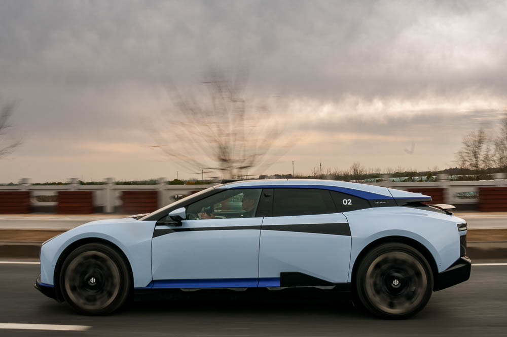 The HiPhi Z, an electric GT car from Chinese start-up Human Horizons, being driven in Shanghai, China.